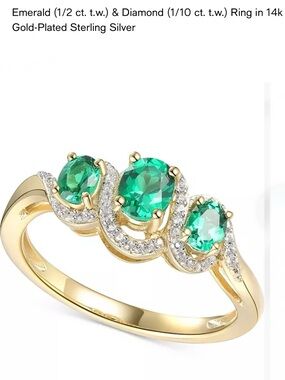 Macy's 14k Gold-Plated Sterling Silver Ring with Emerald and Diamond Stones